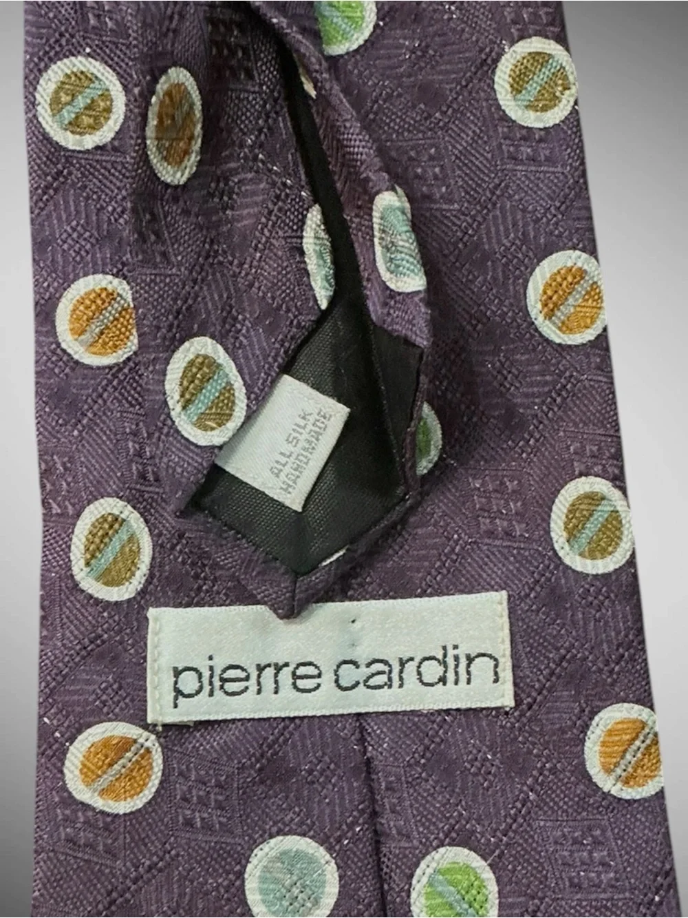 Vintage Pierre Cardin Silk Tie Purple Geometric Polka Dot Necktie 4” Wide